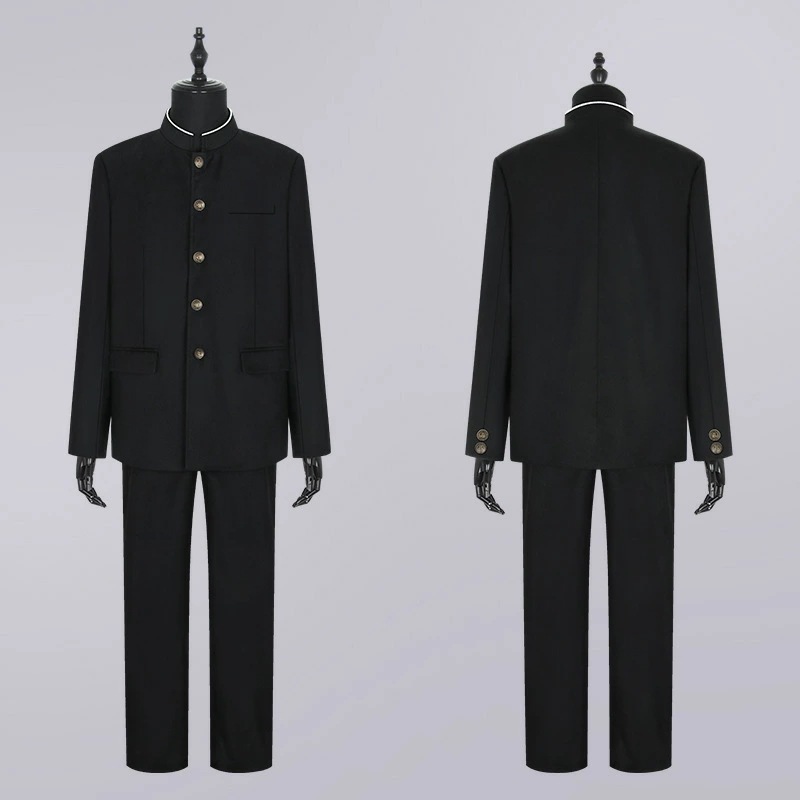 在庫限り学生服 上下セット 超黒ハイグレード 洗濯機丸洗い 上着 ズボン 形態安定 スリム体 全国標準型 男子 冬 制服 黒 メンズ 詰襟 ラウンド襟 学ラン