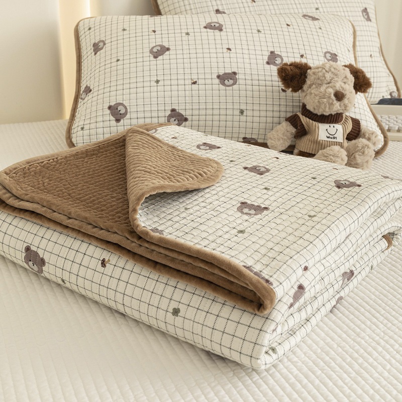 韓国高級感片面ベルベット片面生地純綿キルティングベッドカバーベルベットあったかシーツオールシーズン対応