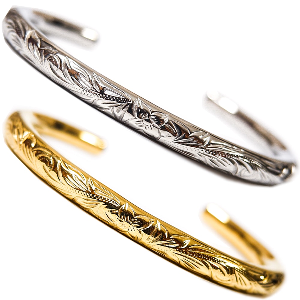 ハワイアンジュエリー バングル ゴールド プルメリア スクロール ホヌ 記念日 誕生日 プレゼント 6,486円