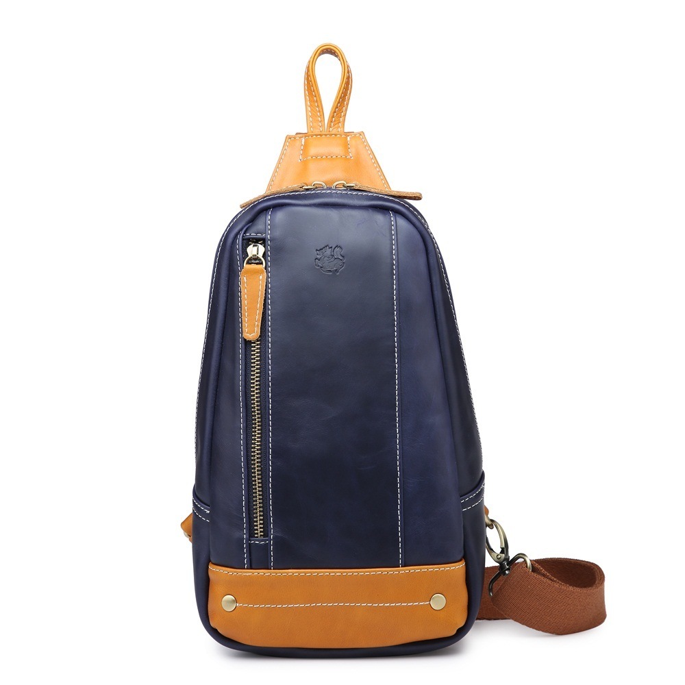 ボディバッグ ハンドメイド　本革 レザー 斜めがけ 牛革 　お出かけ　出勤　ギフト　旅行　ネイビーブルー Y08