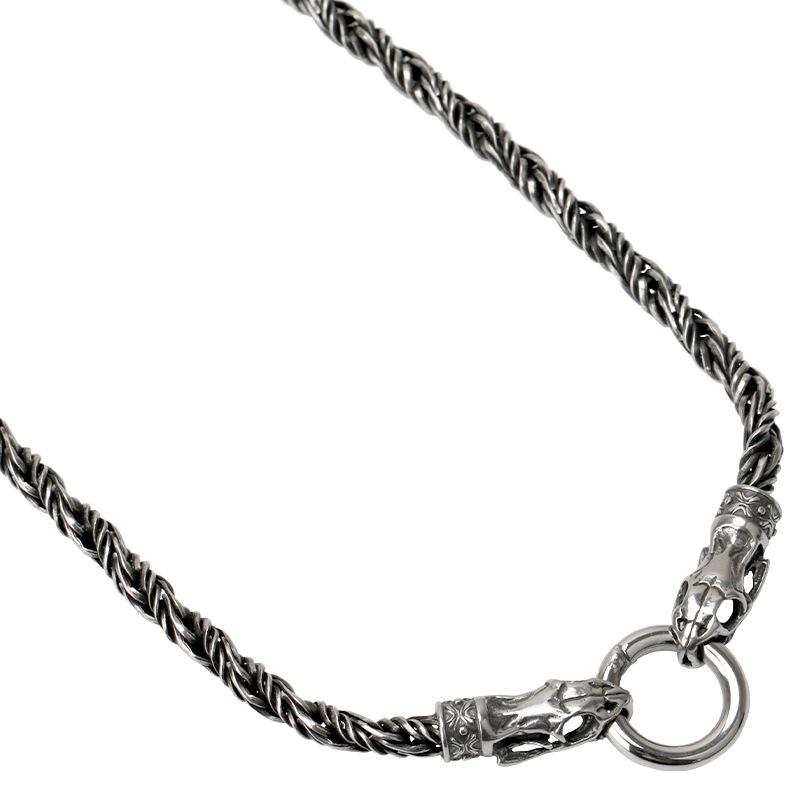 ステンレス ツインスカルネックレス [n342]