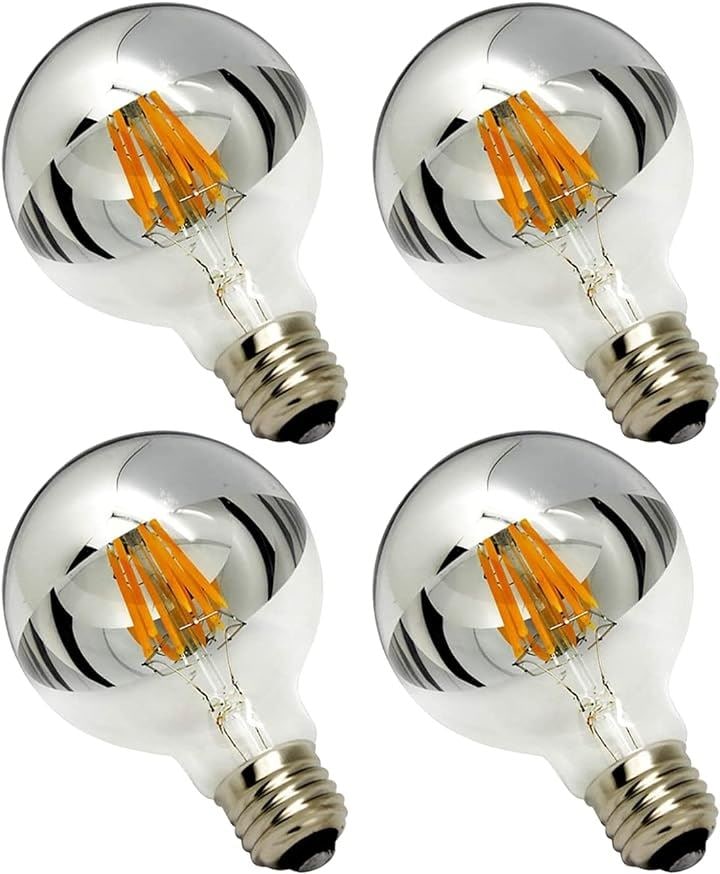 KY LEE LEDシルバーボールランプ フィラメントLED電球 G80 110V E26口金 2700K電球色 8W 省エネ 高演色 装飾 半分クローム反射面(G125-RGB)