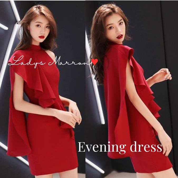 おすすめ品ケープドレス ポンチョ パーティードレス アシンメトリードレス ケープ風 タイトドレス イブニングドレス 演奏会ドレス 結婚式 お呼ばれ 白 黒 赤 衣装 舞台 ステージ お呼ばれ服 レディ