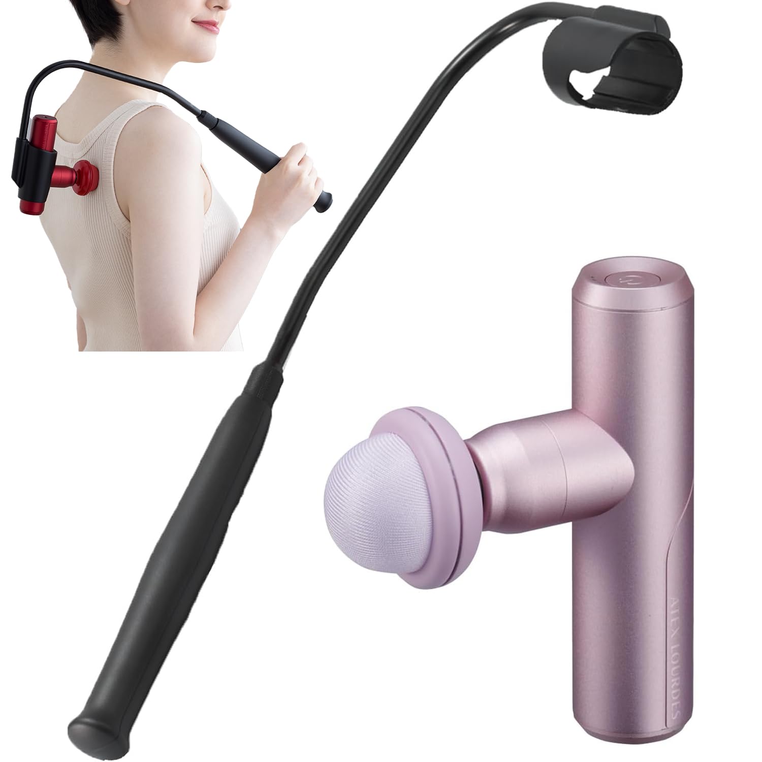 ATEX アテックス ルルドガンプラスアーム 【アダプター付き】 専用アーム付き 振動 軽量 220g 強力 6mm振幅 振動レベル4段階 アタッチメント5種 AX-HX336pk ピンク 背中 肩