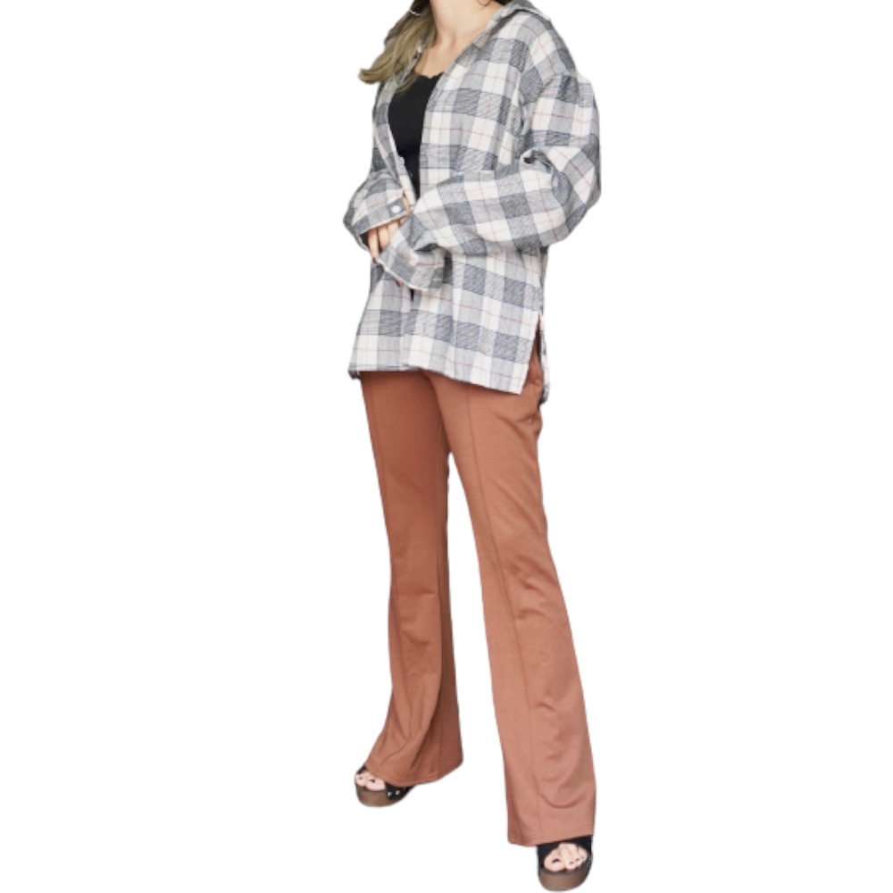 Color Mix Tartan Check Unisex Big Shirts (off white) A,D,G レディース トップス