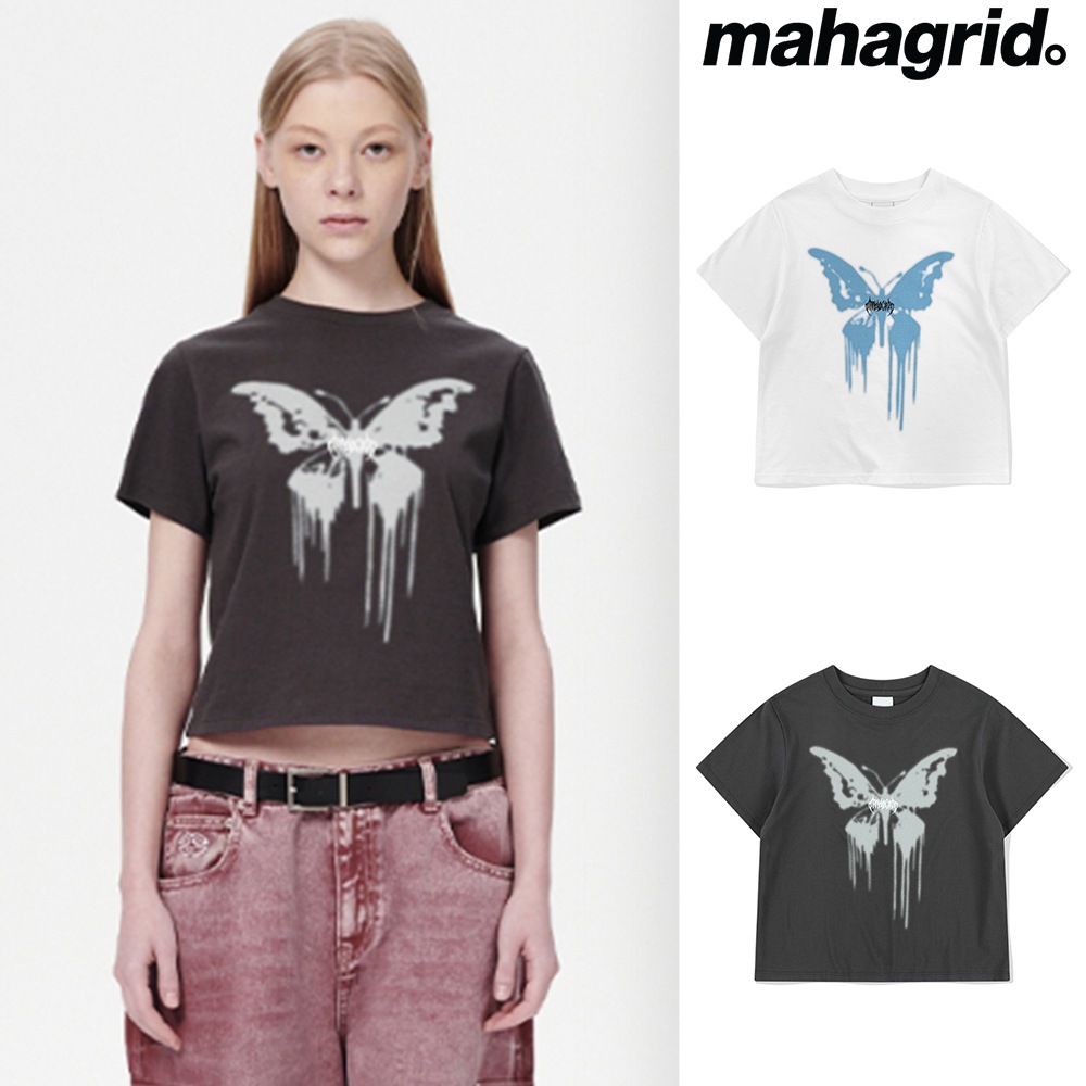 [mahagrid] BUTTERFLY GOTH CROP TEE