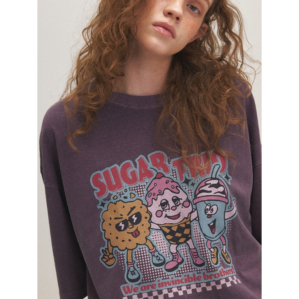 CPGN シュガートリオピグメントショートスリーブ T シャツアッシュパープル