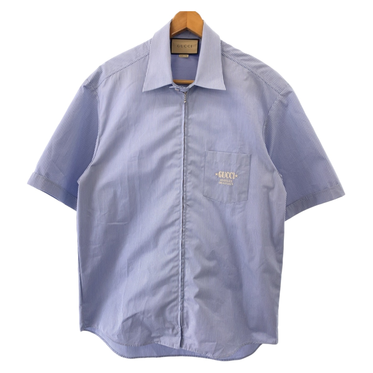 超美品 23SS エンブロイダリー ロゴ刺繍 サイズ48 ブルー ホワイト コットン 740320 ZANHM 半袖シャツ カットソー メンズ 407355