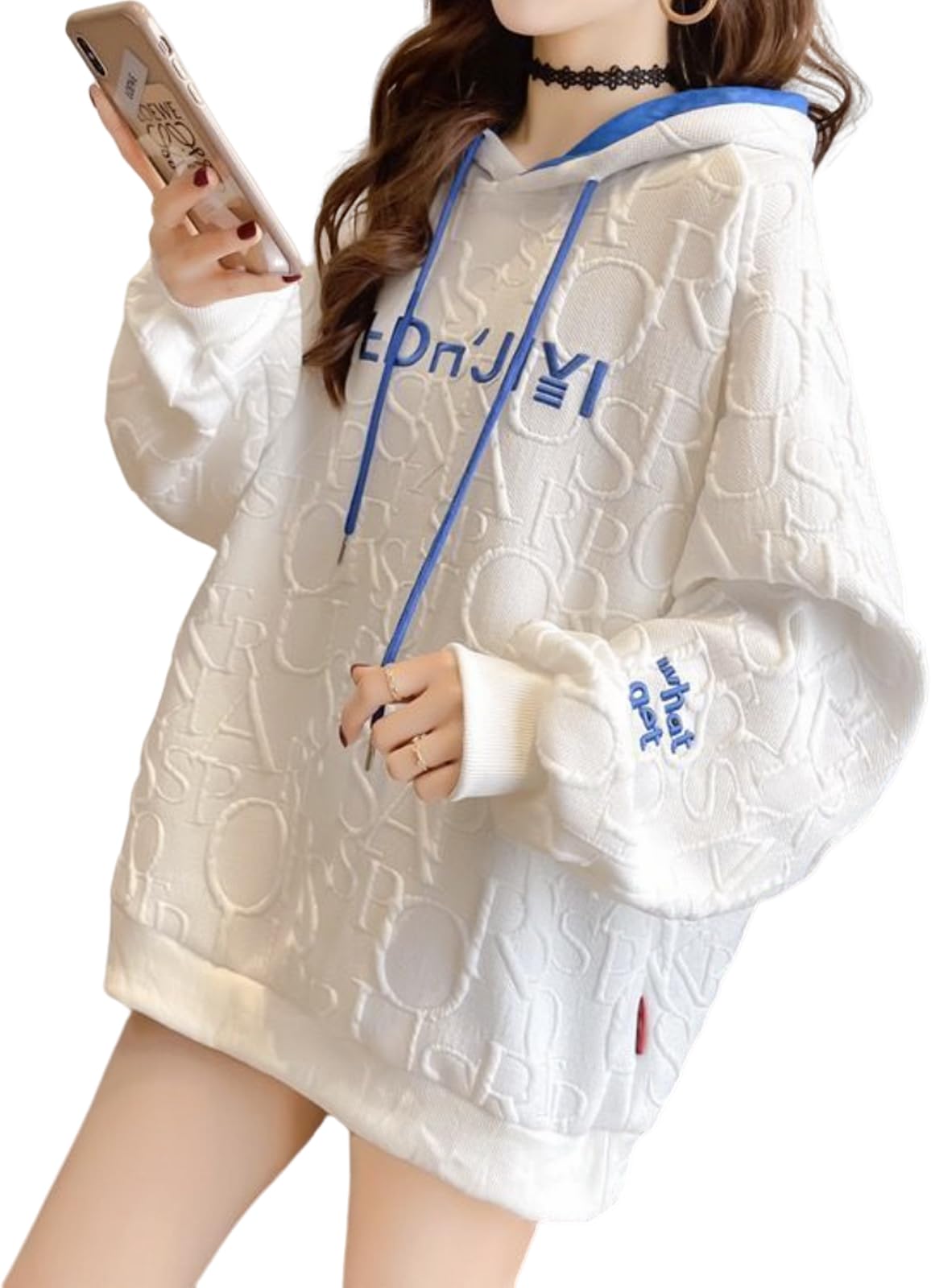 [ ニューネ ] パーカー レディース 型押し スウェット ロゴ デザイン フード付き トレーナー 部屋着 ゆったり スポーツウェア ランニング シンプル ゆる かわいい かっこいい ジム ウェア 長