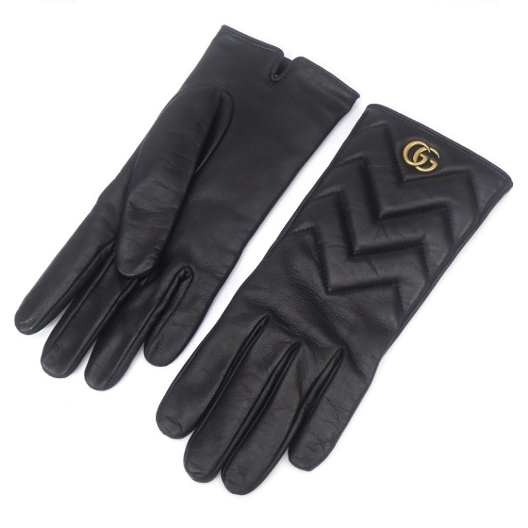 グッチ GUCCI レザーグローブ 手袋 GGロゴ 黒(66442)