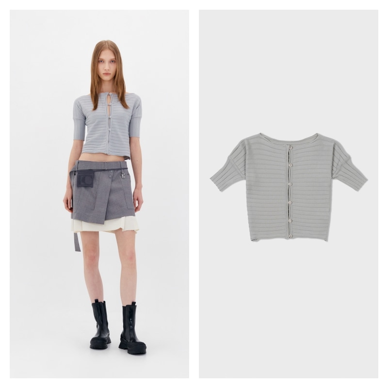 【LOW CLASSIC】 LAYERED WRAP SKIRT PANTS : LIGHT GREY