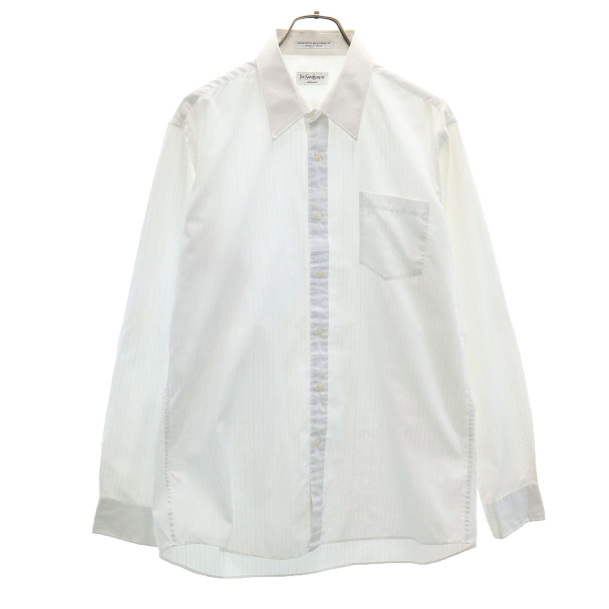 90s オールド ストライプ柄 長袖 シャツ 161/2 ホワイト メンズ 古着