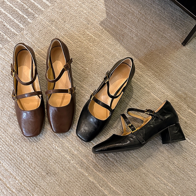 パンサー2025スプリング新しいフレンチレトロメアリージェーンシングルシューズスクエアトゥシックヒール通勤olハイヒールシングルシューズ女性