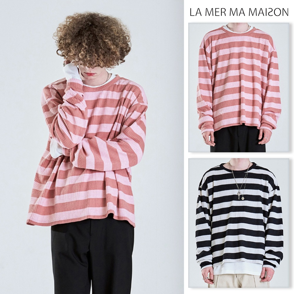 [LA MER MA MAISON] BULKY STRIPE KNIT PEACH