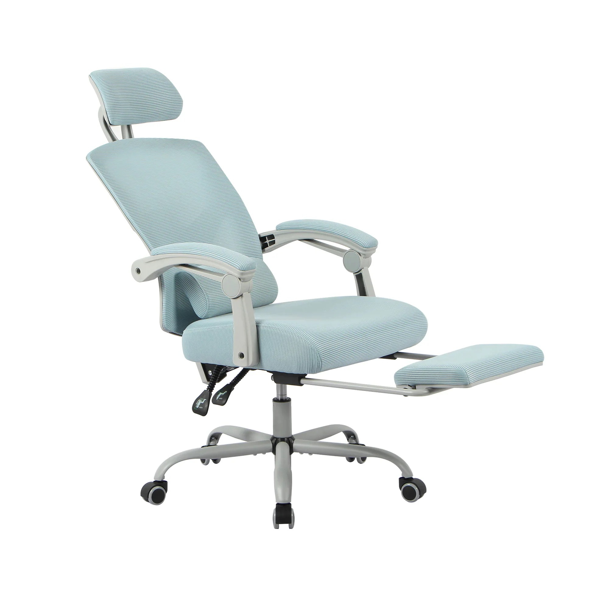 ベビーブルー　オフィスチェア 事務所チェア リクライニング機能 足載せ付き ロッキング機能 メッシュタイプGG8178
