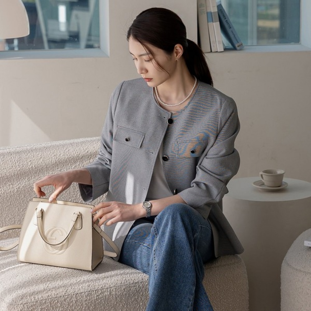 (Elysia) クラシックノーカラーハーフジャケット 11,699円