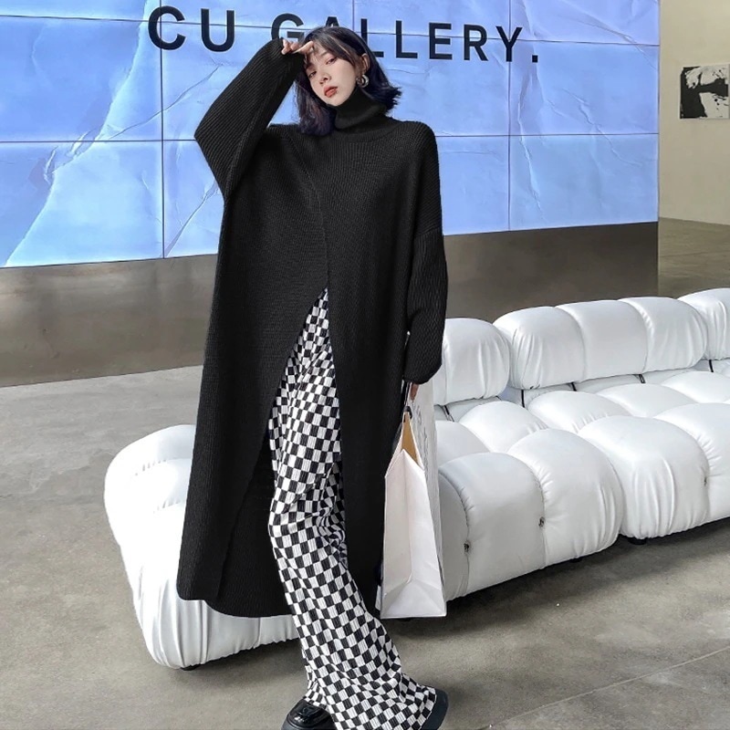 初春 人気なリブニットマウンテンパーカー カシミヤタッチ クリスマスコスプレ 人気なリプニット ベーシックニット 秋冬 新作 ハイウエスト スリット おしゃれ タートルネック ロング丈 ワンピース セ