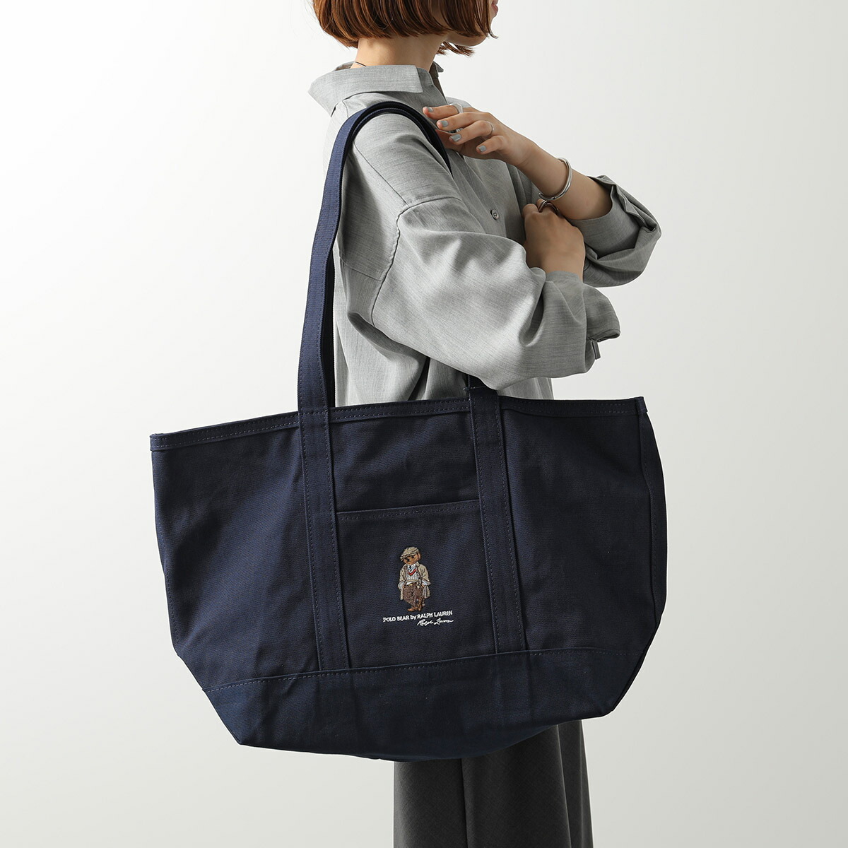 Polo Ralph Lauren ポロラルフローレン トートバッグ 405974592 レディース コットンキャンバス ポロベア ロゴ 刺繍 鞄 001/NAVY