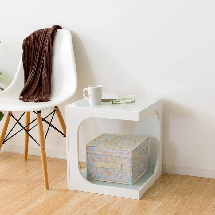 サイドテーブル ガラス天板 ソファ ベッド ST-402-WH ホワイト