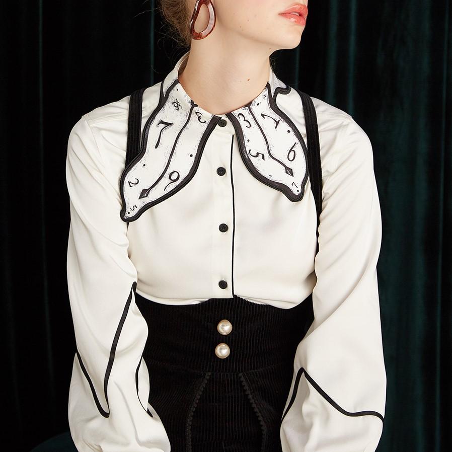 時計カラーブラウス ブラウス シャツ blouse OL オフィス セレブ トップス 通勤 かわいい 大人 レディース 長袖 無地 柄物 秋 冬