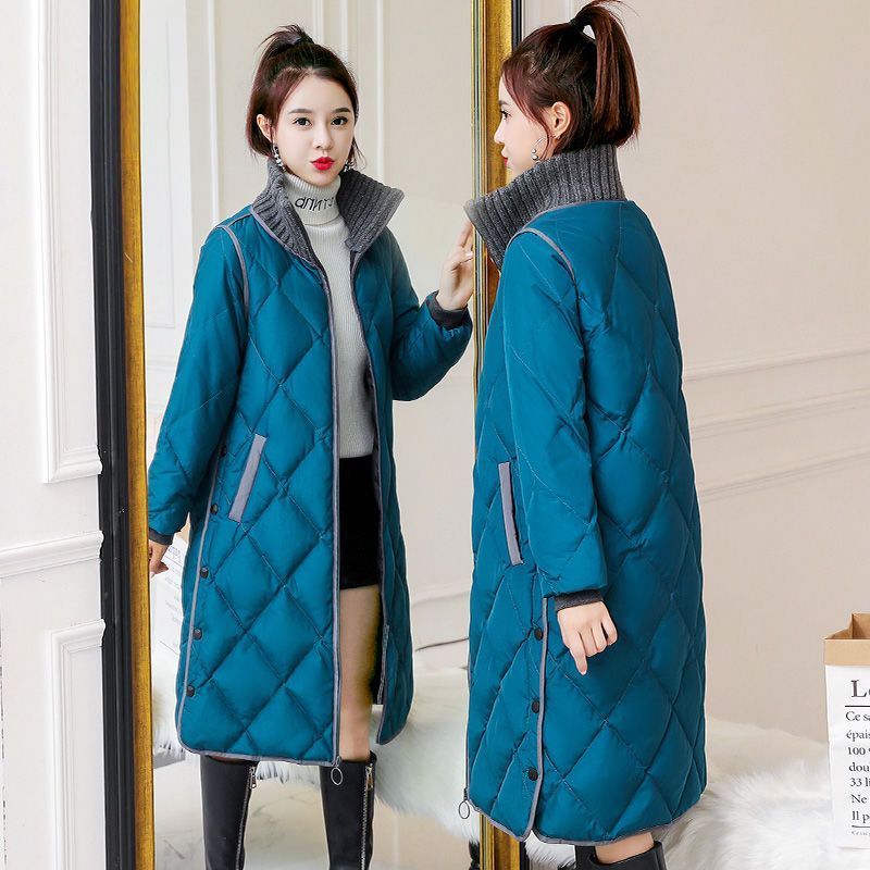韓国ファッション ジャケット ダウン綿入れミディアム2023冬服新型軽量ビッグサイズ綿入れゆったり膝上ハイネックコート レディース 冬アウター
