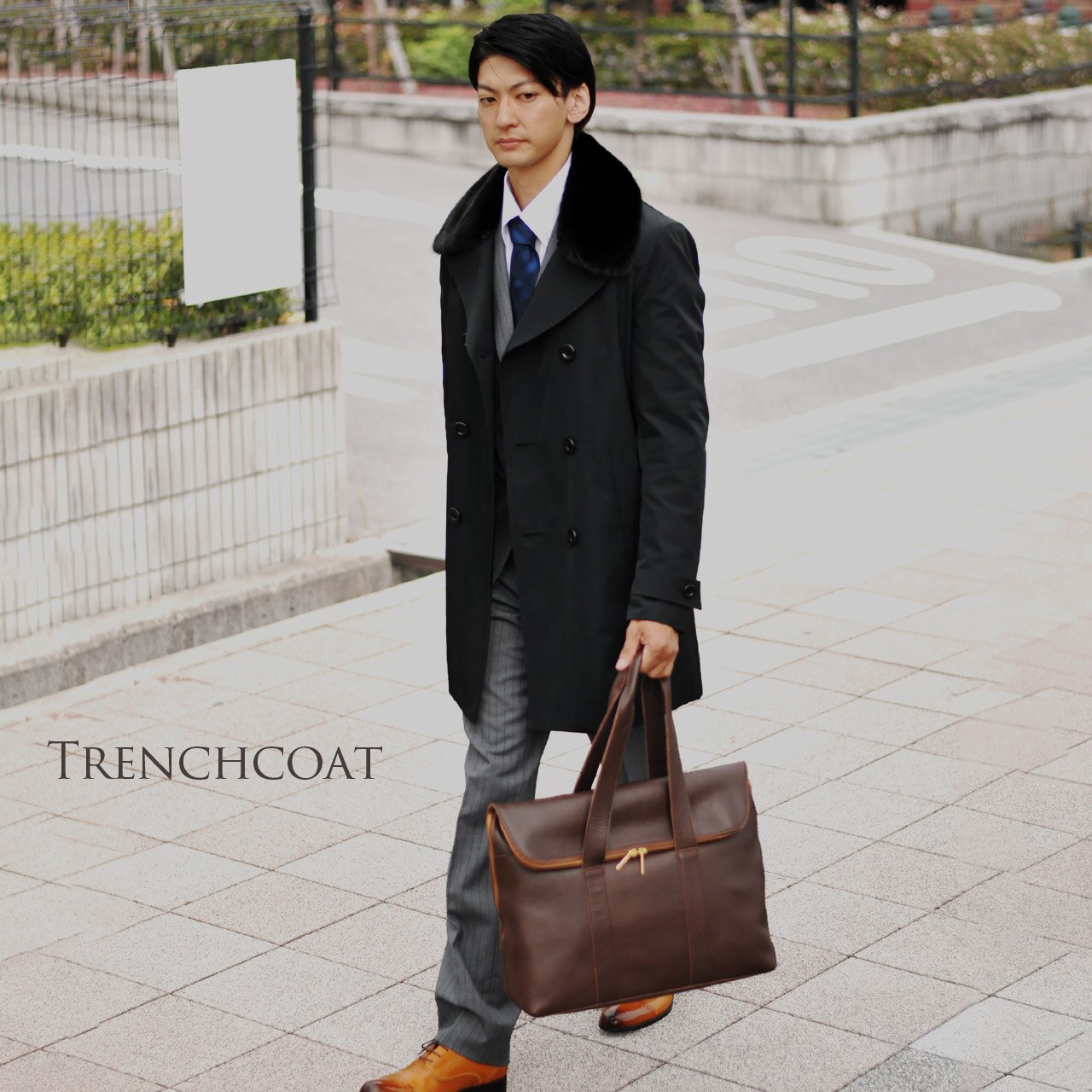 トレンチコートメンズミンク襟ウィーゼルライナー付き