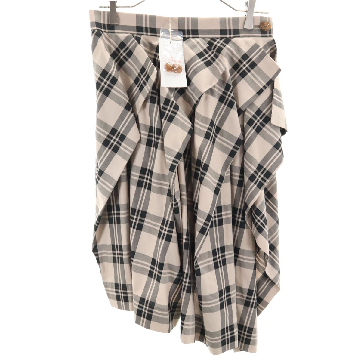 未使用 Vivienne Westwood RED LABEL ヴィヴィアンウエストウッドレッドレーベル 日本製 チェック ミモレ丈 アシンメトリー ラップスカート 2 レディース 古着