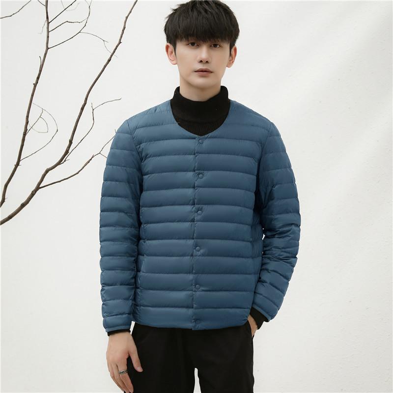 ダウンコートメンズジャケット冬服薄暖かいインナー秋冬保温防寒アウタークルーネックショートダウンジップアップダウン入り防風軽量