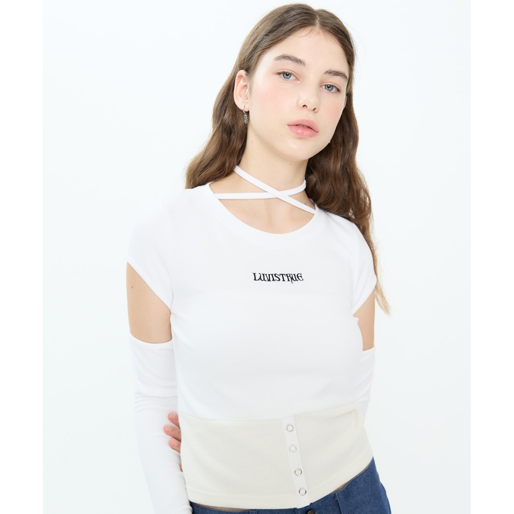 ラブイズトゥルーCH ボタンレイヤードTシャツ (ホワイト) 7,801円