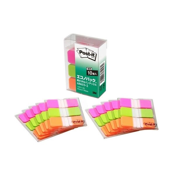 (まとめ) 3M ポスト・イット 超丈夫なインデックス エコノパック 40×18mm ピンク/ブライトグリーン/オレンジ 6861S-2 1パック(30冊) (×3セット)