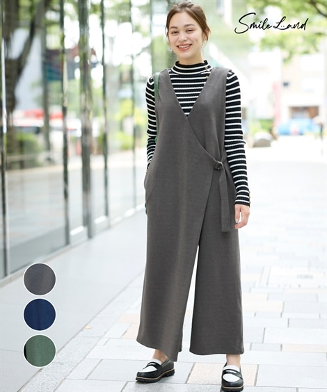 サロペット 大きいサイズ ウーリッシュフラノラップオールインワン