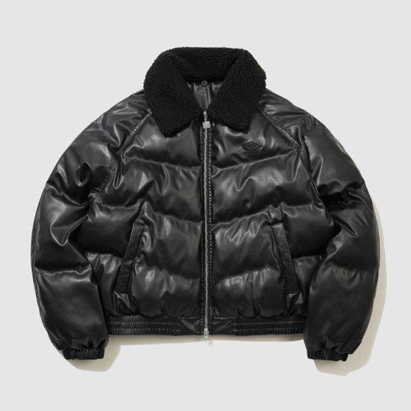 ウィンターヘブンレザーライクカラー型パディングジャケットUQ423CPJN1-BLK1