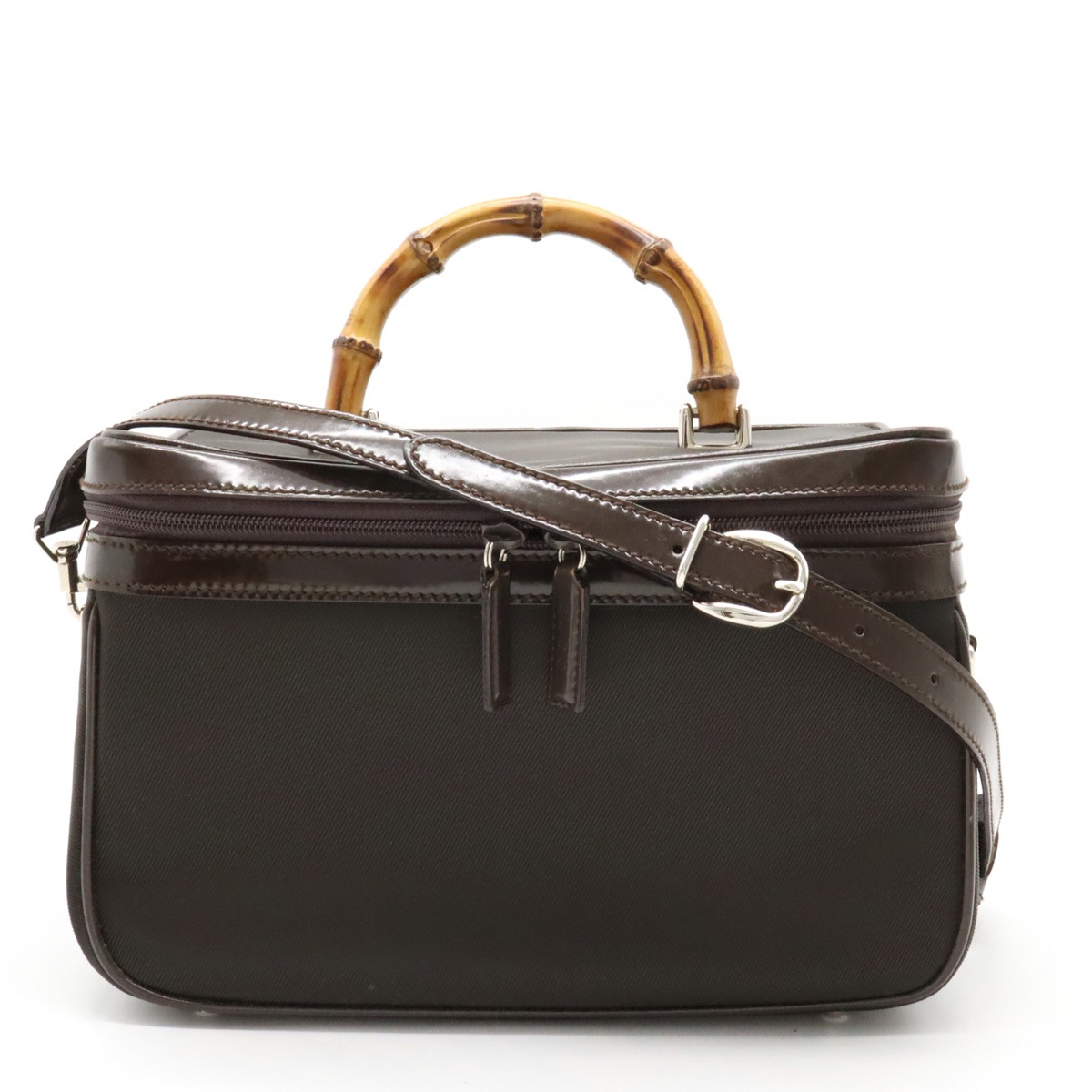 バンブー バニティバッグ ハンドバッグ 化粧ポーチ 2WAY ショルダーバッグ ナイロン パテントレザー ブラウン 013.2122.2491