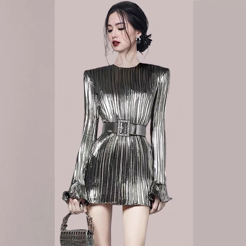 韓国デザイン秋冬新作高級感　上品セクシーお嬢様ワンピースパーティードレス