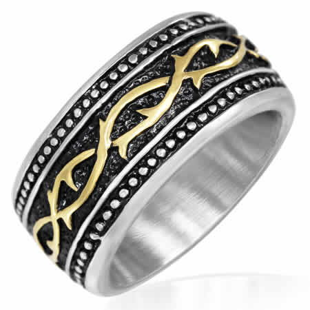 ゴールドローズトライバルリング（RWR047）指輪 31号 大きい 重たい 重厚 棘 イバラ トゲ 薔薇 サージカルステンレス316L アクセサリー 男性 女性 プレゼント r0858xxxxxxxx