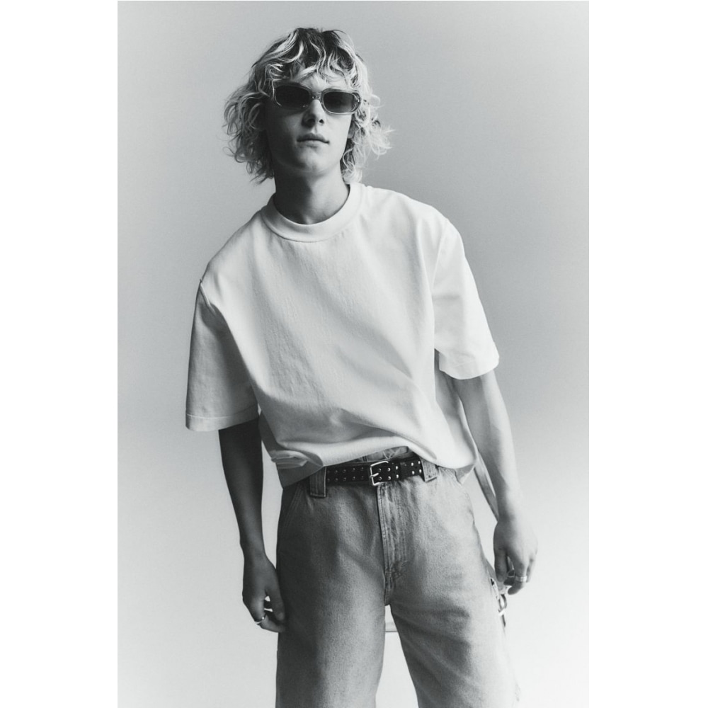 H&M ボクシーフィットウォッシュ T シャツホワイト