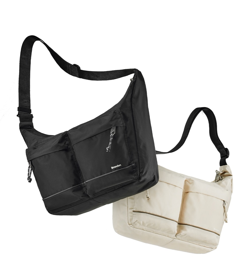 セーフライン クロスボディバッグ L 盗難防止・RFIDブロッキング・旅行用 (ブラック/ライトベージュ)