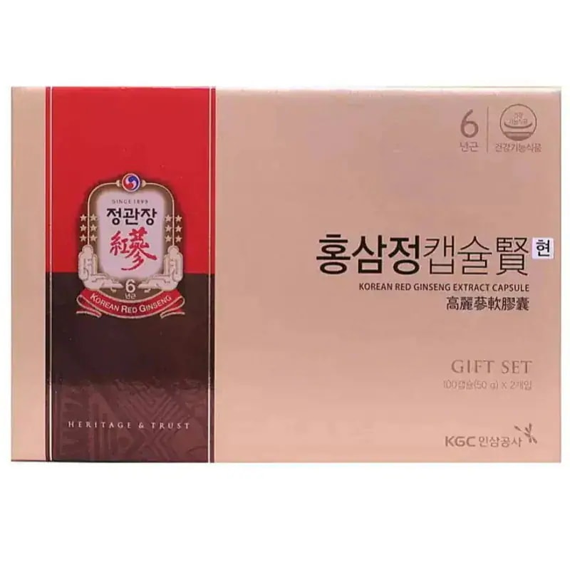 【正規品】 紅参錠カプセル賢 (Gift set) 500mg x 100カプセルx 2個+ 紙袋