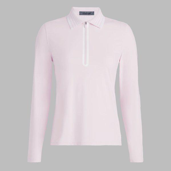 女性ゴルフウェア ピンク ポロシャツ 長袖 ハーフジップアップ
