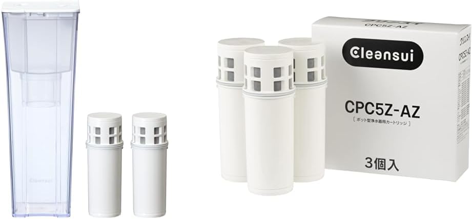 【セット買い】クリンスイ 浄水器 ポット型 カートリッジ計2個入り[本体CP012W-WT]ろ過水容量:0.9L 全容量:1.35L & クリンスイ 浄水器 ポット型 ホワイト