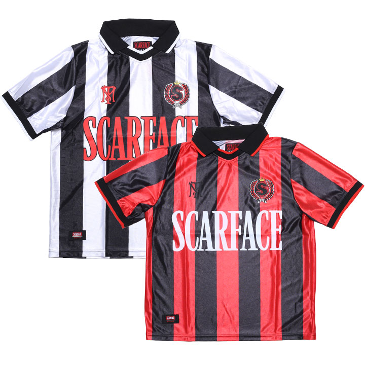 REASON × 映画 スカーフェイス サッカーボールシャツ Vネック 半袖 ジャージ メンズ 春夏用 全2色 大きいサイズ Scarface 限定 コラボ 公式