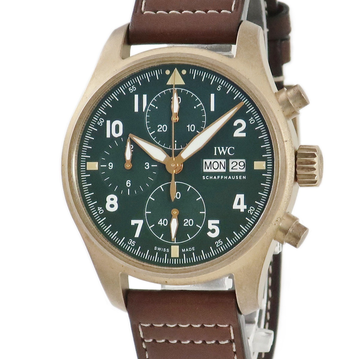 【返品交換不可】 パイロットウォッチ アラビア 緑 銅製 メンズ 自動巻き IW387902 スピットファイア クロノグラフ その他 ブランド腕時計