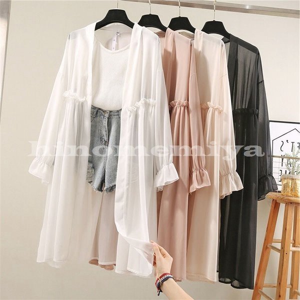 uvカットカーディガンレディース春夏薄手シャツシフォンカーディガンロング長袖ガウン紫外線カットブラウ