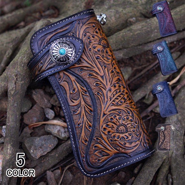 メンズ財布 牛革 サドルレザー バイカーズウォレット レザーウォレット メンズ 革 本革 レザー 型押し 長財布バイカーズウォレット 長財布 8,091円