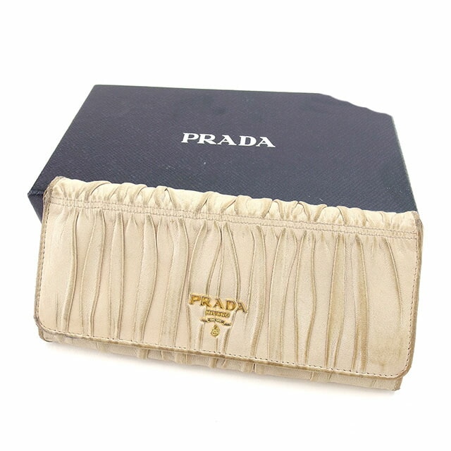 二つ折り財布 ベージュ×ゴールド レディース 中古