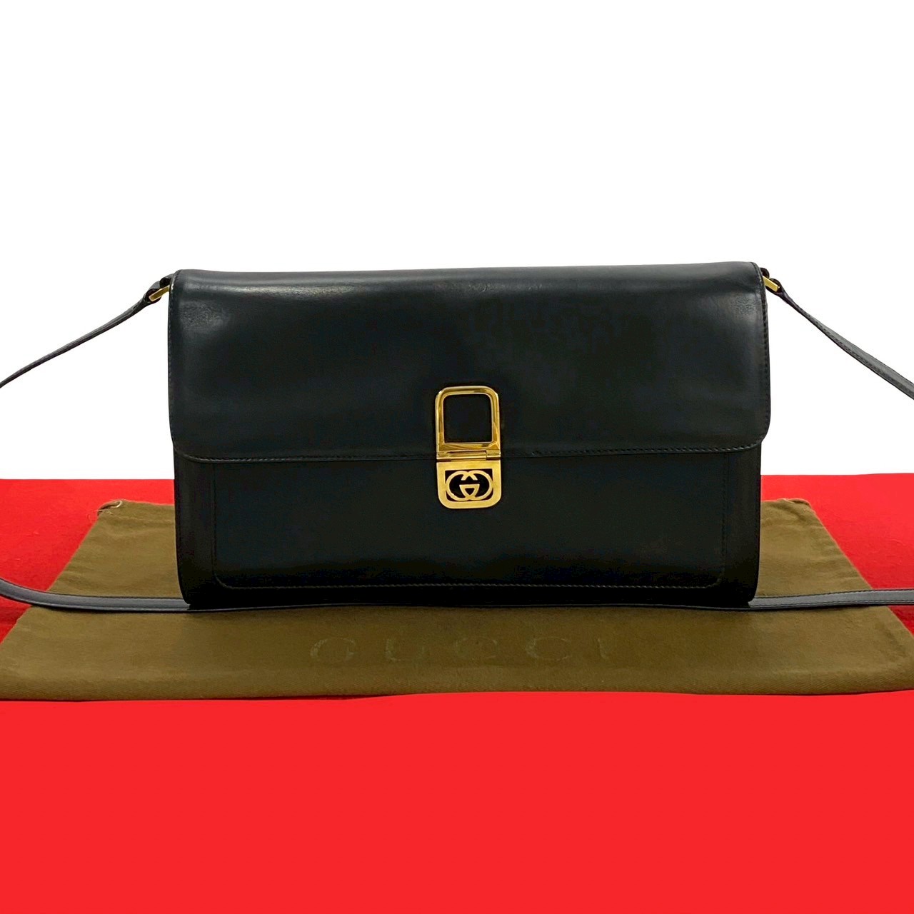 ヴィンテージ GG ロゴ金具ショルダーバッグ レザー ブラック 80100
