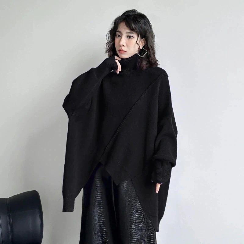 5秋冬 ニット 体型カバー お尻すぽっり タートルネック ベーシックニット セーター