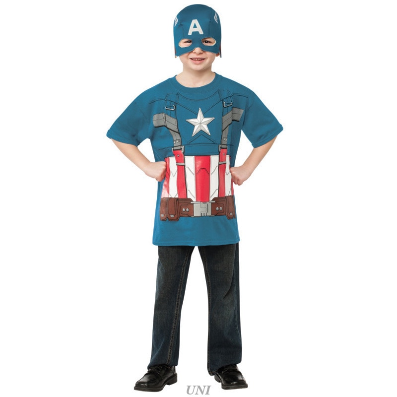 コスプレ 仮装 レトロキャプテンアメリカTシャツ 子供用 S (マスク付き) 【 コスプレ 衣装 ハロウィン 仮装 コスチューム 子供 マーベル グッズ アベンジャーズ こども マスク ロキ 映画キャ