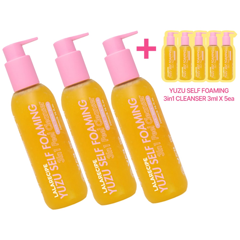 YUZU SELF FOAMING 3in1 CLEANSER 200ml X 3個 + 3ml X 5個/ユズセルフフォーミング3in1クレンザー /バブル/こんにゃく/済州ユズエキス[国内発送]