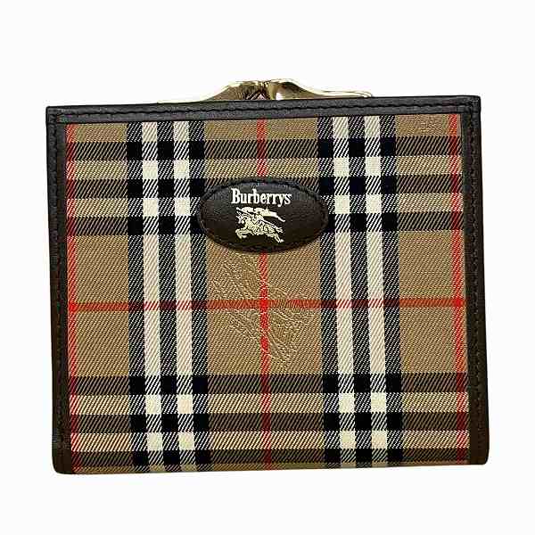 バーバリー ノバチェック ブラウン×ベージュ がま口 財布 2つ折り財布 レディース 【中古】